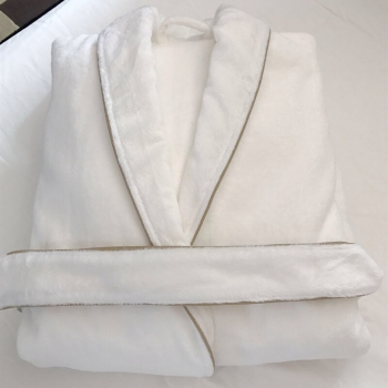 Ultra Soft 100%Polyester Plush Fleece Bath Robe With Piped Trim