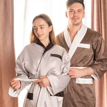 Personalized logo Mini Stripe Double Layer Shawl Collar Bath Robe Spa