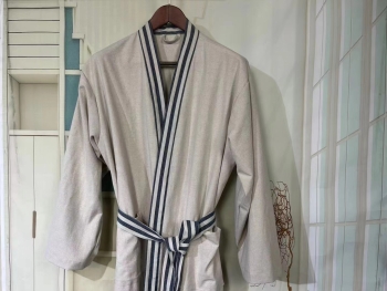 Custom logo Flax Linen Cotton Bath Robe Spa Sauna Bathrobe Kimono Sleepwear