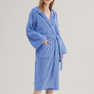 Personalized Yarn Dye Weave Striped 100% Cotton Bathrobe Women