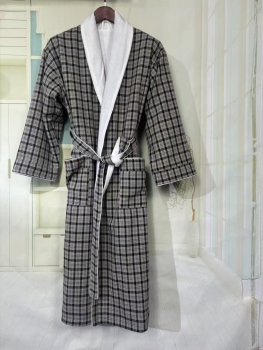 Men's Loungewear Plaid Design Double Layer Thick Bathrobe For Winter