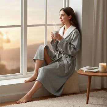 Luxury Shiny Faux Silk Bathrobe with Warm Fleece Lining Double Layer Spa Robe Custom Embroidery Logo Premium Sleepwear for Hotel