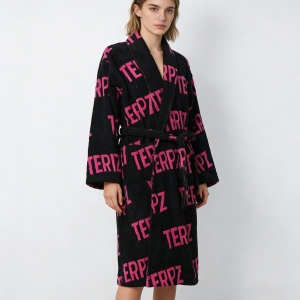 High Quality 100% Cotton Terry Loop Bathrobe Wave Point Yarn Dyed Jacquard Bathrobe 