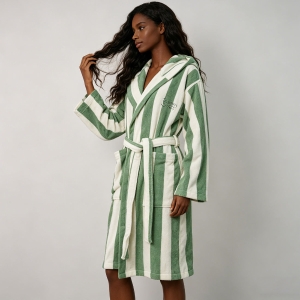 Premium Striped Jacquard Bathrobe Cotton Loungewear With Pockets Women's Pajamas Bathrobe Luxury