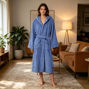 Personalized Yarn Dye Weave Striped 100% Cotton Bathrobe Women