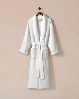 Luxurious Waffle Diamond Fabric Lined Terry Cloth Double Layer Shawl Collar Robe
