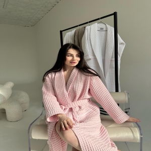 Cotton Waffle Robe, Soft Spa Loungewear, Pink cotton robe, White cotton waffle robe, Lightweight Sheer Spa Bathrobe, Lounge Coverup