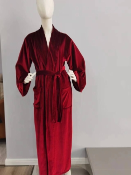 Luxurious Polyester With Elastane Velvet Long Shawl Collar Robe Women