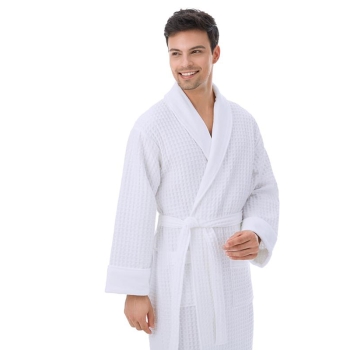 Checkered Bathrobe 100% Cotton Combed Waffle Pattern Velour  Robes Unisex