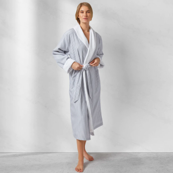 Classic Seersucker Striped Double Layer Microfiber Bath Robe Unisex