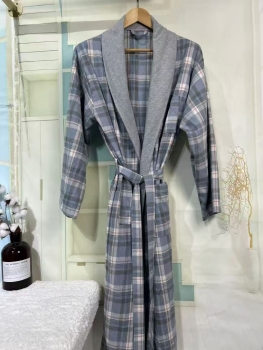 British Style Cotton Check Design Robes Dressing Gown Men