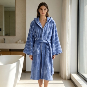 Personalized Yarn Dye Weave Striped 100% Cotton Bathrobe Women