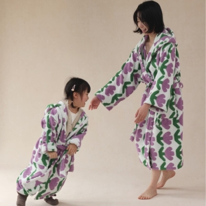 New Tulip Print Plush Women Sleepwear Long Sleeve 100% Cotton Comfortable and Warm Home Wear Bathrobes for Women