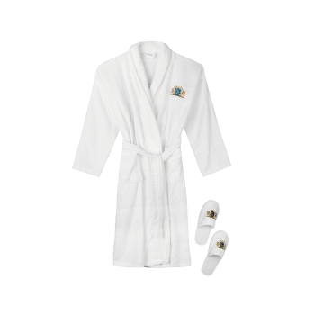 Men's 100% Egyptian Cotton Terry Shawl Collar  Bathrobe & Slipper Gift Set