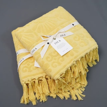 Luxe 100% Cotton Embossed Jacquard Weave Logo Beach Towel with Fringe 