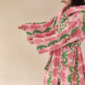 Tulip Series Hooded Bathrobe New Styles Water Absorbing 100% Cotton Yarn Dye Jacquard Design Robes Women's Pajamas Set