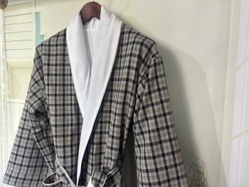 Men's Loungewear Plaid Design Double Layer Thick Bathrobe For Winter