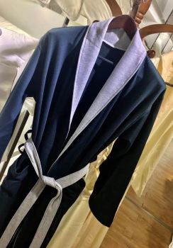 Plush Knitted Cotton Bathrobe Contrast Collar Shawl Men's Gown Spa Robe