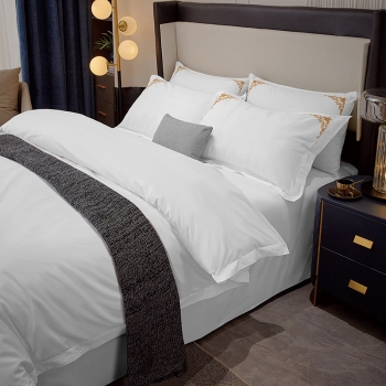 Wholesale 100% Cotton 300TC Sateen Weave White Hotel Bedding Set