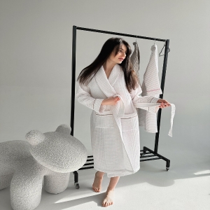 Cotton Waffle Robe, Soft Spa Loungewear, Pink cotton robe, White cotton waffle robe, Lightweight Sheer Spa Bathrobe, Lounge Coverup