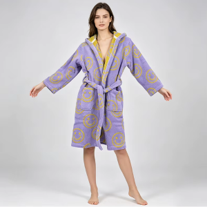 Luxury Bathrobe Soft Absorbent 100% Cotton Terry Robe With Hood Oeko Tex 100 Long Women Dressing Gown