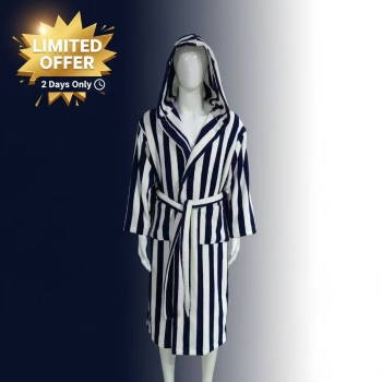 Customized 100% Cotton Yarn Dye Striped Hooded Style Bath Robes Unisex