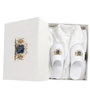 Men's 100% Egyptian Cotton Terry Shawl Collar  Bathrobe & Slipper Gift Set