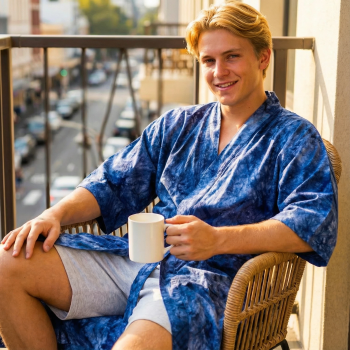 Chinese Traditional Tie-dye Print 100% Cotton Bathrobe Dressing SPA Gown
