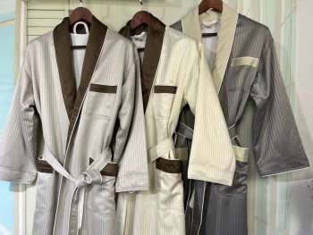 Personalized logo Mini Stripe Double Layer Shawl Collar Bath Robe Spa