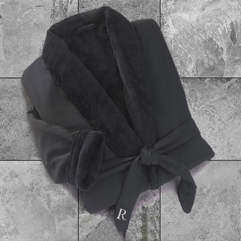 Luxury Double Layer Bathrobe Microfiber  with Soft Fleece Lining Custom Logo Unisex Spa Robe Black