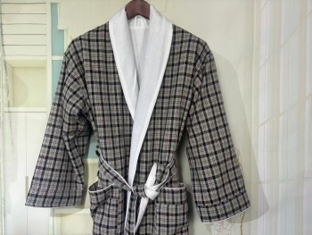 Men's Loungewear Plaid Design Double Layer Thick Bathrobe For Winter