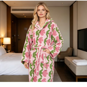 Tulip Series Hooded Bathrobe New Styles Water Absorbing 100% Cotton Yarn Dye Jacquard Design Robes Women's Pajamas Set