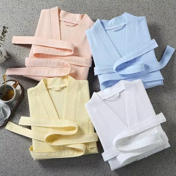 Loungeable 100% Cotton Waffle Robe Hotel Spa Kimono Bathrobe