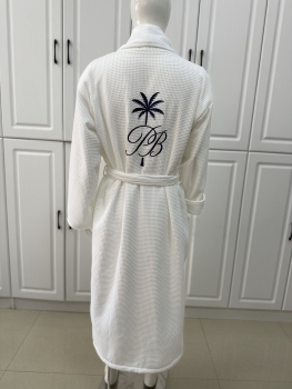Customized Embroidery Logo Waffle Lined Cotton Velour Double Layer Bathrobes