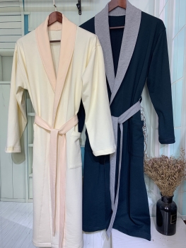 Plush Knitted Cotton Bathrobe Contrast Collar Shawl Men's Gown Spa Robe