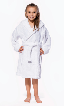 100% Combed Cotton Terry Toweling White Color Hooded SPA Robes for Kids 