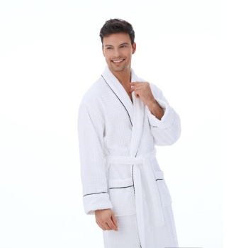 Checkered Bathrobe 100% Cotton Combed Waffle Pattern Velour  Robes Unisex