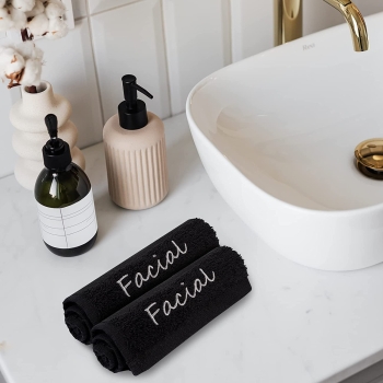 Makeup Towels -Soft & Gentle Cotton Washcloth Face Make Up Remover, Reusuable Eraser Cloth Essentials for Hosts & Artists, 13 x 13 in, Black