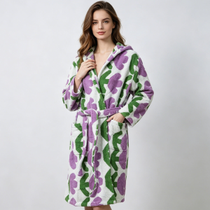New Tulip Print Plush Women Sleepwear Long Sleeve 100% Cotton Comfortable and Warm Home Wear Bathrobes for Women