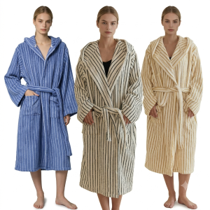 Personalized Yarn Dye Weave Striped 100% Cotton Bathrobe Women