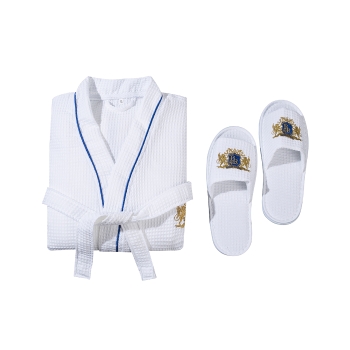 Lightweight Comfort Lounge Robe Kimono Waffle Spa Robe with Slipper Set 