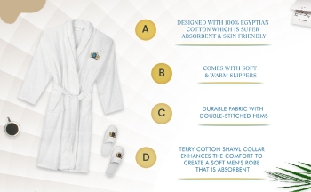 Men's 100% Egyptian Cotton Terry Shawl Collar  Bathrobe & Slipper Gift Set