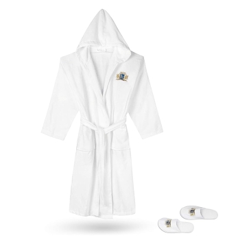 Customizable 100% Egyptian Cotton Velour Shower Hooded Bathrobe Gift Set