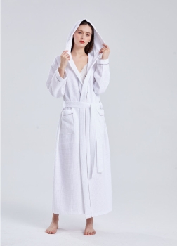 Lightweight Full-Length Robes Cotton Blended Waffle Hooded Bathrobe Unisex