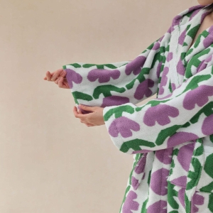 New Tulip Print Plush Women Sleepwear Long Sleeve 100% Cotton Comfortable and Warm Home Wear Bathrobes for Women