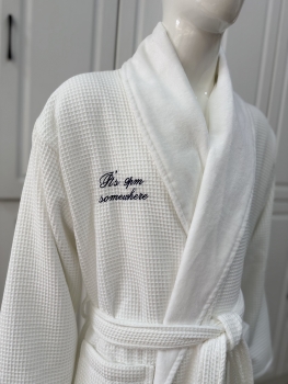 Customized Embroidery Logo Waffle Lined Cotton Velour Double Layer Bathrobes