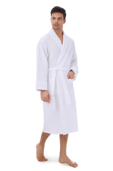 Checkered Bathrobe 100% Cotton Combed Waffle Pattern Velour  Robes Unisex