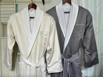Personalized logo Mini Stripe Double Layer Shawl Collar Bath Robe Spa