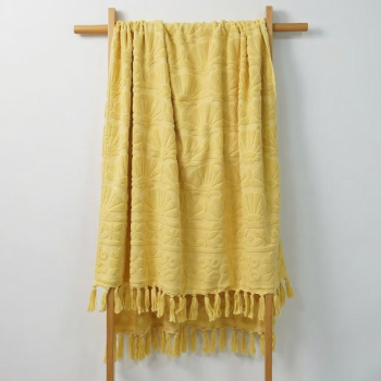Luxe 100% Cotton Embossed Jacquard Weave Logo Beach Towel with Fringe 
