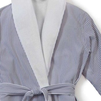 Classic Seersucker Striped Double Layer Microfiber Bath Robe Unisex